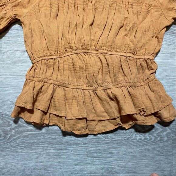 Off Shoulder Cream Brown Sheered Top US 2–4 Boho Cottagecore Festival Flowy - Picture 5 of 5